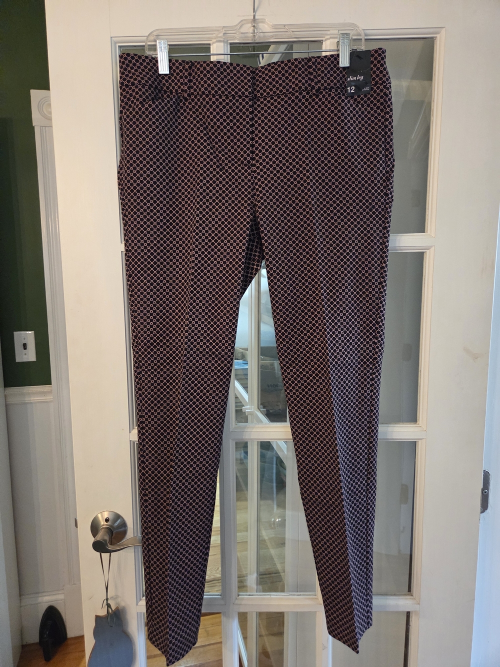 New York & Company Pink Geo-Print Straight Leg Pants - Size 12